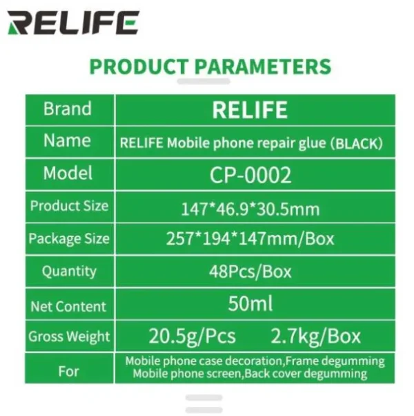 00019 Relife CP-0002 Multipurpose Adhesive Black 50ml