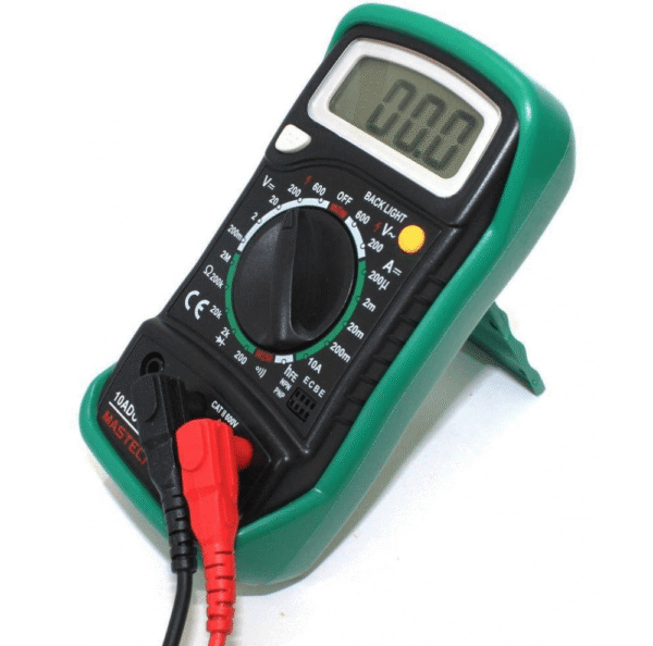 mas830l-1 MASTECH MAS830L Digital Multimeter Digital Multimeter? A multimeter is an electronic measuring instrument that combines multiple measurement functions into one unit. It can measure voltage (voltmeter), current (ammeter), and resistance (ohmmeter). Advanced models may also test additional properties like capacitance, frequency, temperature, and continuity, making them essential for diagnosing electrical circuits and components. DESCRIPTION Mastech MAS830L Digital Pocket Multimeter Safety Measures for MAS830L: Failing to Follow These Precautions May Lead to Instrument Damage . Always make sure the Test Probes are fitted in the correct sockets (Especially while measuring AC Voltage ) Please choose the correct measuring option before you connect the probe. (As a thumb rule, we always choose the greater value and decrease if required) While measuring current, make sure to put the Red Probe in the “10A” socket, and the measuring connection should be in the “Series” While measuring all parameters other than Current (Ampere), the measuring connection should be in “Parallel” If, by mistake, a wrong connection or option is selected and the measurement is initiated, the instrument will blink/ Beep. Remove the connections immediately to restrict the damage to a minimum. The instrument can only be used in conjunction with the probe for compliance with safety standards. If the probe needs replacing due to damage, the replacement must be of the same type or the same electrical specifications. Do not exceed the input limits specified for each range When the instrument is measuring, do not touch the input terminal, not in use When a measurement range is uncertain, turn the function/range switch to the maximum range position CONTINUITY TESTING A continuity test tells us whether two things are electrically connected. To begin, make sure no current is running through the circuit or component you want to test. Switch it off, unplug it from the wall, and remove any batteries. Plug the black probe into the COM port on your multimeter. Plug the red probe into the V mA port. Switch on your multimeter, and set the dial to continuity mode (indicated by an icon that looks like a sound wave or wifi). To complete your continuity test, place one probe at each end of the circuit or component you want to test. If your circuit is continuous, the screen displays a value of zero (or near zero, and the multimeter beeps. If the screen displays 1 or OL (open loop), there's no continuity—that is, there's no path for electric current to flow from one probe to the other. In the case of a Diode, continuity will be shown only in one direction and not in the DC VOLTAGE MEASUREMENT Plug the black probe into the COM port on your multimeter. Plug the red probe into the V mA port. Switch on your multimeter, and set the dial to DC voltage mode (indicated by a V with a straight line, or the symbol ?). Set the correct range for the voltage you expect to measure. Each setting on the dial lists the maximum voltage it can measure. So,o for example, if you expect to measure more than 2 volts but less than 20, use the 20-volt setting. If you're not sure, start with the highest setting. Place the Probes on the Voltage Source. If the range is set too high, the multimeter may not show an accurate reading. Turn the dial to a lower range to get a better reading. If the range is set too low, the multimeter simply reads 1 or OL, indicating that it is overloaded or out of range. Disconnect the circuit immediately and increase the range through the dial. RESISTANCE TESTING To begin, make sure no current is running through the circuit or component you want to test. Switch it off, unplug it from the wall, and remove any batteries. Plug the black probe into the COM port on your multimeter. Plug the red probe into the V? mA port. Switch on your multimeter, and set the dial to resistance mode indicated by the symbol. Set the correct range for the resistance you expect to measure. If you're not sure, start with the highest setting. Place the probe on the two ends of the product for which you want to measure the resistance. If your multimeter reads close to zero, the range is set too high for a good measurement. Turn the dial to a lower setting. If you set the range too low, the multimeter simply reads 1 or OL, indicating that it is overloaded or out of range. Disconnect the circuit immediately and increase the range through the Dial. MASTECH MAS830L Digital Multimeter 1 MASTECH MAS830L Digital Multimeter 2 MASTECH MAS830L Digital Multimeter 3