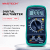 mas830l-31 MASTECH MAS830L Digital Multimeter Digital Multimeter? A multimeter is an electronic measuring instrument that combines multiple measurement functions into one unit. It can measure voltage (voltmeter), current (ammeter), and resistance (ohmmeter). Advanced models may also test additional properties like capacitance, frequency, temperature, and continuity, making them essential for diagnosing electrical circuits and components. DESCRIPTION Mastech MAS830L Digital Pocket Multimeter Safety Measures for MAS830L: Failing to Follow These Precautions May Lead to Instrument Damage . Always make sure the Test Probes are fitted in the correct sockets (Especially while measuring AC Voltage ) Please choose the correct measuring option before you connect the probe. (As a thumb rule, we always choose the greater value and decrease if required) While measuring current, make sure to put the Red Probe in the “10A” socket, and the measuring connection should be in the “Series” While measuring all parameters other than Current (Ampere), the measuring connection should be in “Parallel” If, by mistake, a wrong connection or option is selected and the measurement is initiated, the instrument will blink/ Beep. Remove the connections immediately to restrict the damage to a minimum. The instrument can only be used in conjunction with the probe for compliance with safety standards. If the probe needs replacing due to damage, the replacement must be of the same type or the same electrical specifications. Do not exceed the input limits specified for each range When the instrument is measuring, do not touch the input terminal, not in use When a measurement range is uncertain, turn the function/range switch to the maximum range position CONTINUITY TESTING A continuity test tells us whether two things are electrically connected. To begin, make sure no current is running through the circuit or component you want to test. Switch it off, unplug it from the wall, and remove any batteries. Plug the black probe into the COM port on your multimeter. Plug the red probe into the V mA port. Switch on your multimeter, and set the dial to continuity mode (indicated by an icon that looks like a sound wave or wifi). To complete your continuity test, place one probe at each end of the circuit or component you want to test. If your circuit is continuous, the screen displays a value of zero (or near zero, and the multimeter beeps. If the screen displays 1 or OL (open loop), there's no continuity—that is, there's no path for electric current to flow from one probe to the other. In the case of a Diode, continuity will be shown only in one direction and not in the DC VOLTAGE MEASUREMENT Plug the black probe into the COM port on your multimeter. Plug the red probe into the V mA port. Switch on your multimeter, and set the dial to DC voltage mode (indicated by a V with a straight line, or the symbol ?). Set the correct range for the voltage you expect to measure. Each setting on the dial lists the maximum voltage it can measure. So,o for example, if you expect to measure more than 2 volts but less than 20, use the 20-volt setting. If you're not sure, start with the highest setting. Place the Probes on the Voltage Source. If the range is set too high, the multimeter may not show an accurate reading. Turn the dial to a lower range to get a better reading. If the range is set too low, the multimeter simply reads 1 or OL, indicating that it is overloaded or out of range. Disconnect the circuit immediately and increase the range through the dial. RESISTANCE TESTING To begin, make sure no current is running through the circuit or component you want to test. Switch it off, unplug it from the wall, and remove any batteries. Plug the black probe into the COM port on your multimeter. Plug the red probe into the V? mA port. Switch on your multimeter, and set the dial to resistance mode indicated by the symbol. Set the correct range for the resistance you expect to measure. If you're not sure, start with the highest setting. Place the probe on the two ends of the product for which you want to measure the resistance. If your multimeter reads close to zero, the range is set too high for a good measurement. Turn the dial to a lower setting. If you set the range too low, the multimeter simply reads 1 or OL, indicating that it is overloaded or out of range. Disconnect the circuit immediately and increase the range through the Dial. MASTECH MAS830L Digital Multimeter 1 MASTECH MAS830L Digital Multimeter 2 MASTECH MAS830L Digital Multimeter 3
